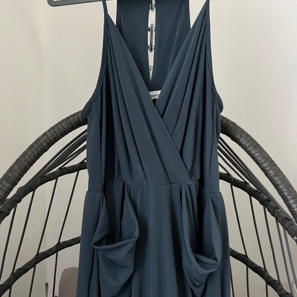 BCBGeneration Blue Jumpsuit Sleeveless Open Back Keyhole Drape Pockets EUC - Picture 7 of 10